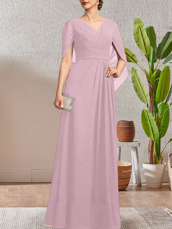 Dunkelblaues, langes A-Linien-Kleid mit V-Ausschnitt für die Mutter der Braut