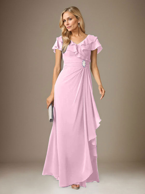 Stormy A-Linien-Chiffonkleid mit V-Ausschnitt und Raffungen 