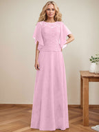 A-Linien-Kleid mit Rundhalsausschnitt, Illusion-Effekt, bodenlang, aus Chiffon und Spitze mit Pailletten – das perfekte Brautmutterkleid 