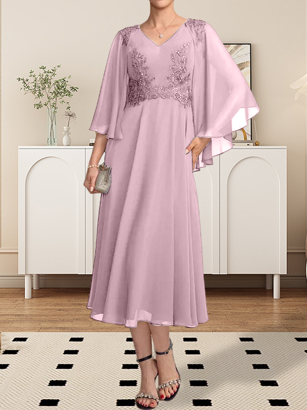 Vestido de gasa con encaje y escote en V, largo hasta la rodilla, para madre de la novia, con lentejuelas y abalorios