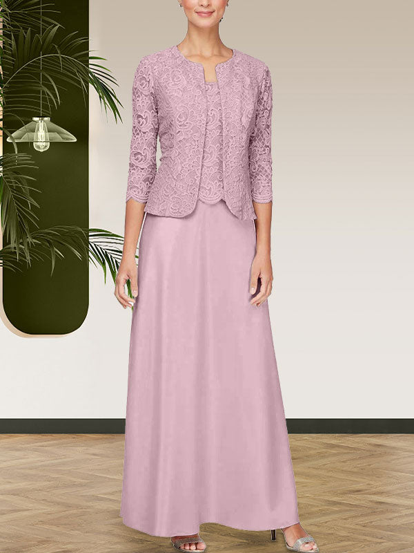 Glitzerndes Spitzen- und Satin-Rockjackenkleid mit offener Jacke