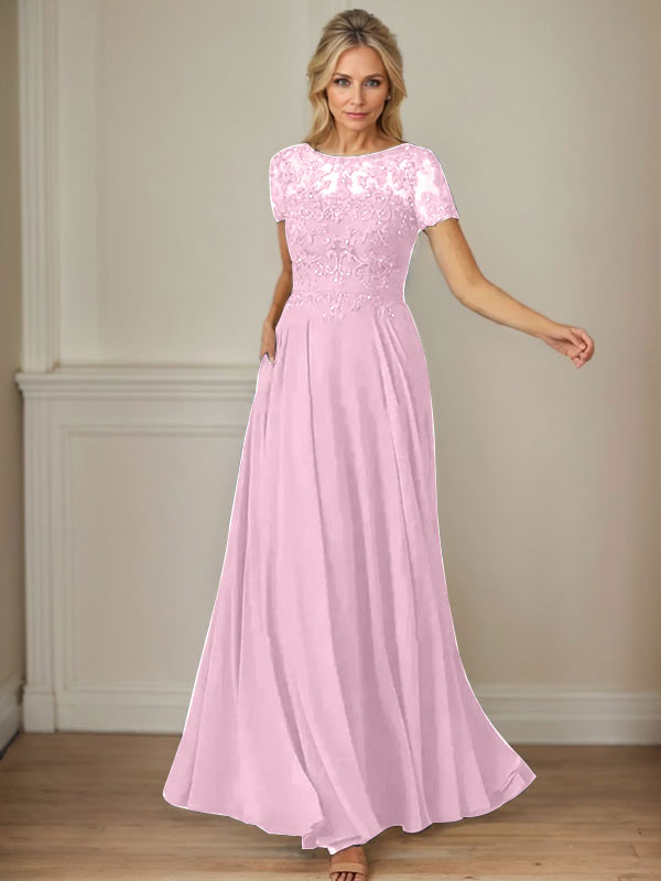 Dunkelblaues A-Linien-Pailletten-Chiffonkleid mit U-Boot-Ausschnitt 