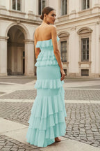 Lilac Strapless Asymmetrical Ruffle Tiered Prom Dresses