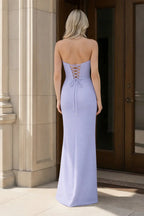 Lilac Strapless Bow Front Lace Up Back Prom Dresses
