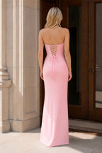 Lilac Strapless Bow Front Lace Up Back Prom Dresses