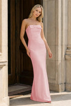 Lilac Strapless Bow Front Lace Up Back Prom Dresses