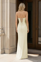Lilac Strapless Bow Front Lace Up Back Prom Dresses