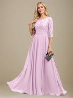 A-Linien-Kleid aus Chiffon mit Paillettenapplikationen und Rundhalsausschnitt, bodenlang, für die Mutter der Braut 