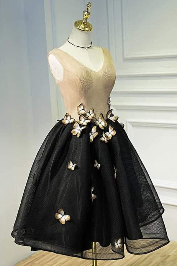 Pequeño Vestido de Regreso a Casa Mariposa Cuello V Vestido de Fiesta Corto