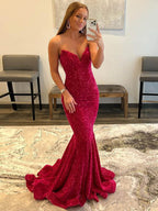 MERMAID SWEETHEART NECK SEQUINS PROM DRESS