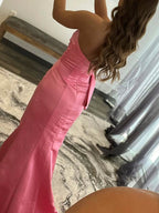 Meerjungfrauen-Abendkleid aus Satin, trägerlos, lang, mit Schleife