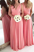 Vestidos de dama de honor largos de gasa en coral claro de talla grande