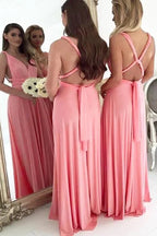 Vestidos de dama de honor largos de gasa en coral claro de talla grande