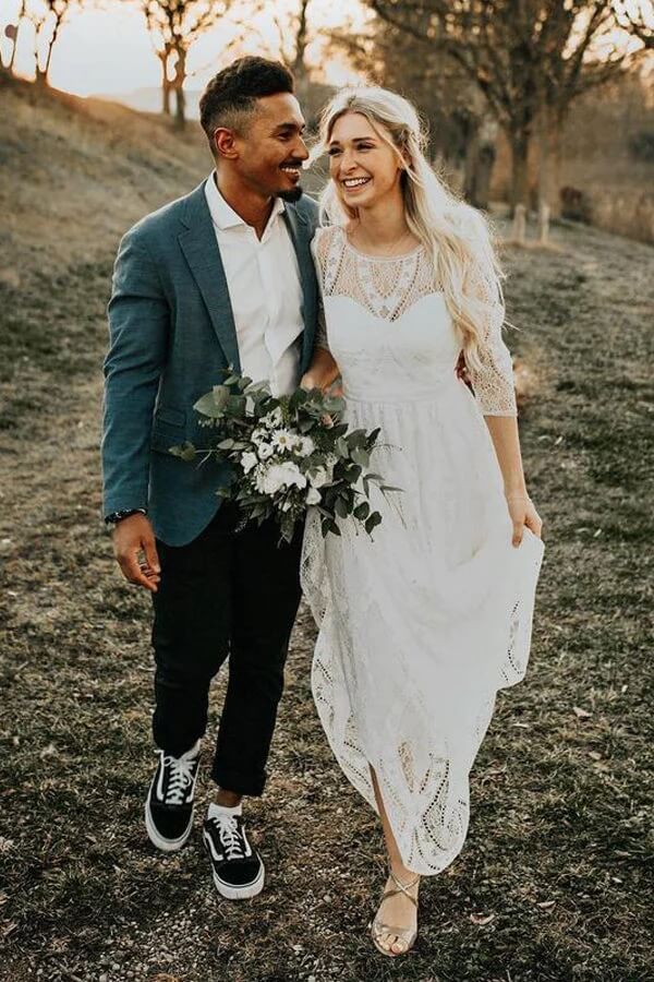 Long Sleeves Lace A-line Rustic Wedding Dresses, Wedding Gowns