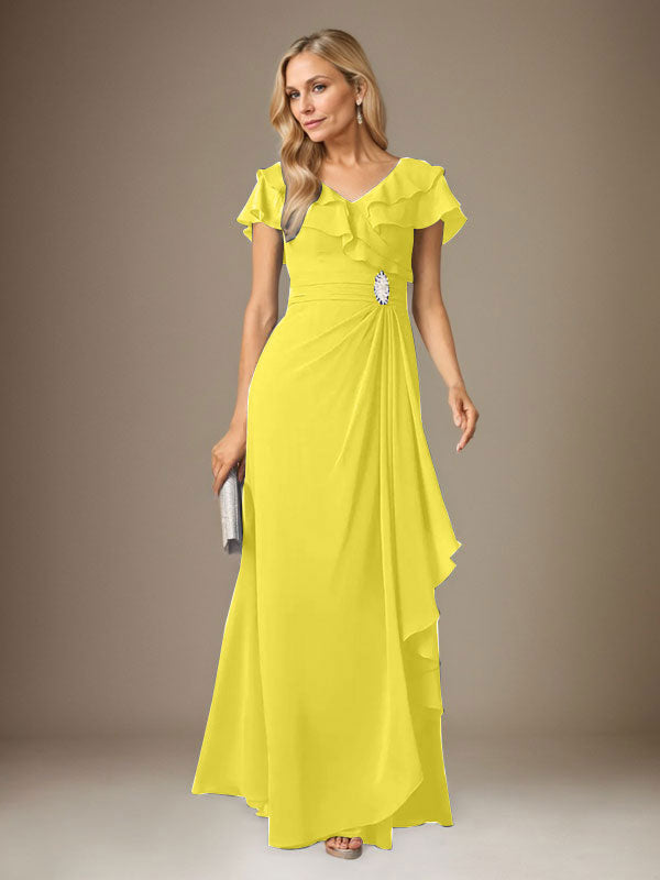 Stormy A-Linien-Chiffonkleid mit V-Ausschnitt und Raffungen 