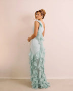 Luxuriöse mintgrüne Ballkleider aus Chiffon mit One-Shoulder-Ausschnitt und Rüschenrock