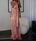 Luxury Prom Dresses with Metallic Fabric Halter Neck and Open Back