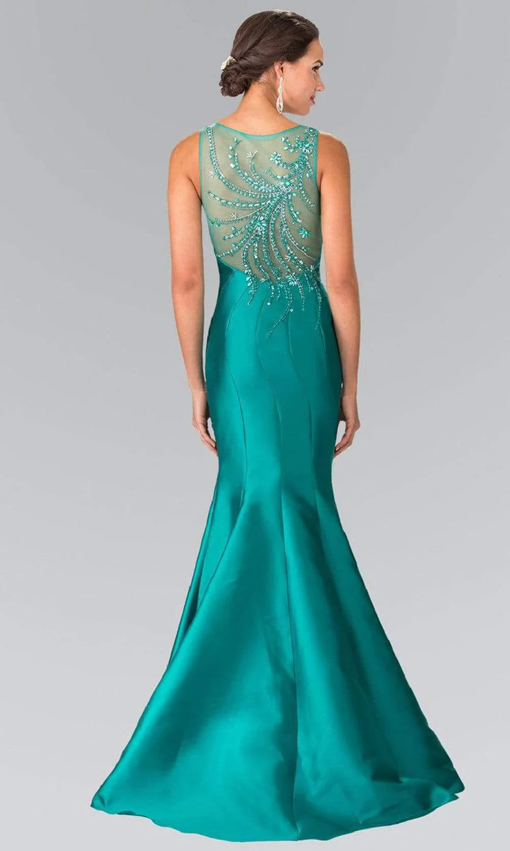 Luxury Teal Prom Dresses V Neck with Satin Mermaid Silhouette and Beaded Sheer Back