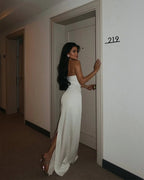 Luxury Prom Dresses with Satin Fabric Strapless Sweetheart Neck and High Slit