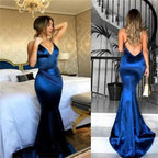 New Arrival  Simple V neck Mermaid Spaghetti Straps Prom Dresses