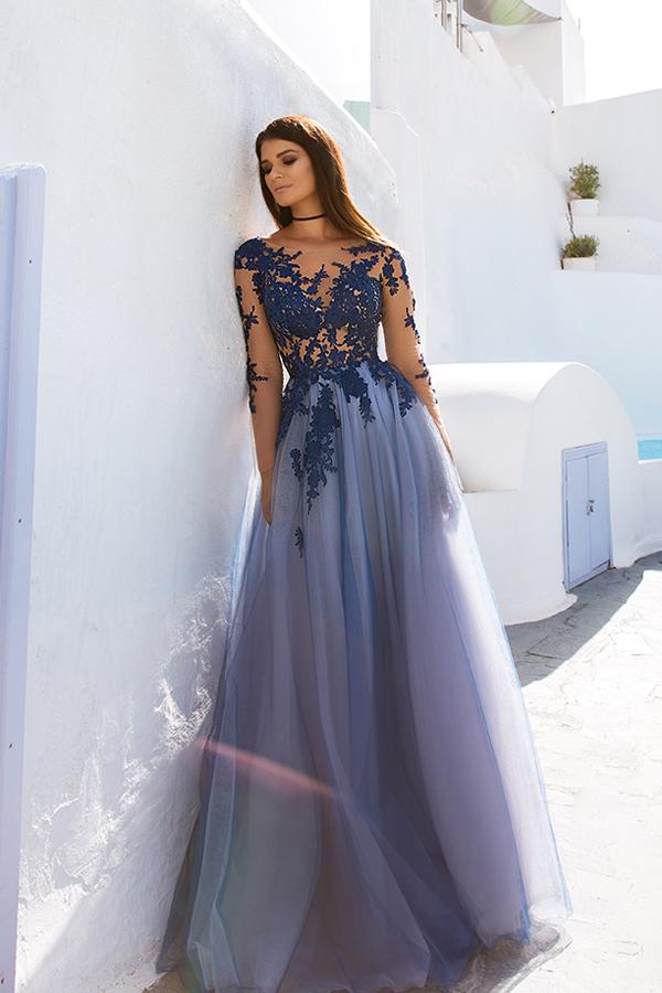 Lace Open Back See Through Long Sleeve Evening Dress, Prom Dresse