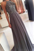 Chiffon Halter Perlenbesetztes Langes Ballkleid Festliches Kleid für Mädchen