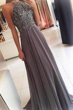 Chiffon Halter Perlenbesetztes Langes Ballkleid Festliches Kleid für Mädchen