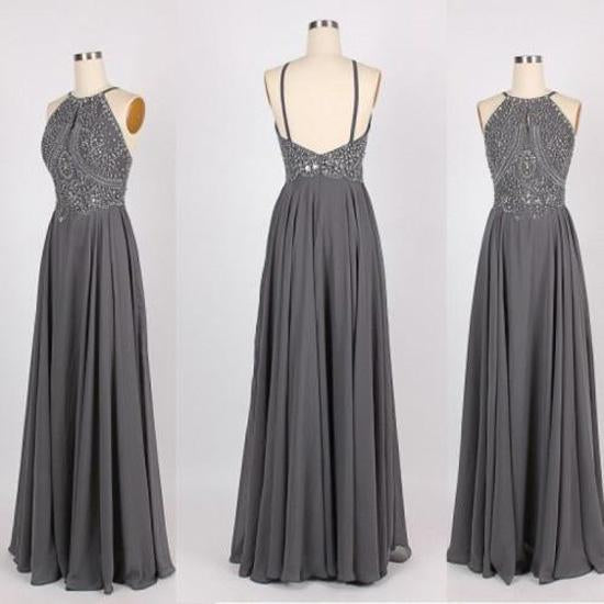 Chiffon Halter Perlenbesetztes Langes Ballkleid Festliches Kleid für Mädchen