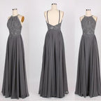 Chiffon Halter Perlenbesetztes Langes Ballkleid Festliches Kleid für Mädchen