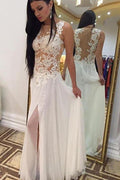 Chiffon High Neck Beaded Floor Length Sleeveless Long Wedding Dresses