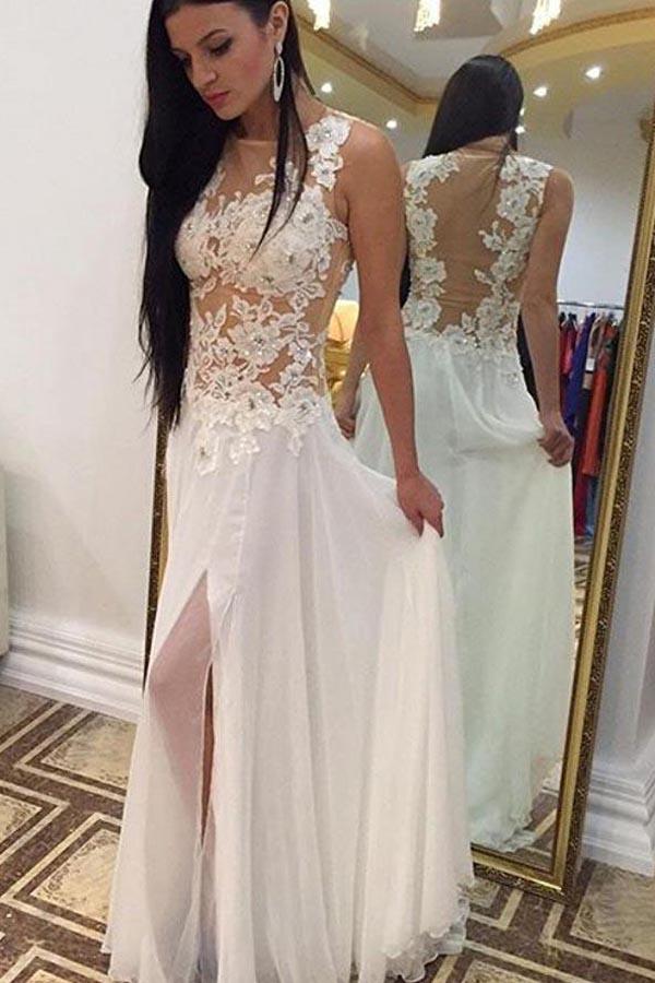 Chiffon hochgeschlossene perlenbesetzte bodenlange ärmellose lange Hochzeitskleider