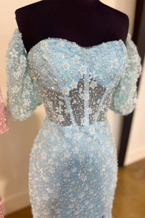 Langes, langes Meerjungfrauen-Abendkleid mit 3D-Blumenspitze, herzförmigem Ausschnitt und Schlitz