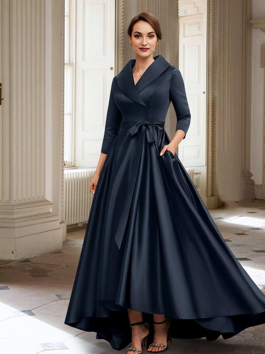 A-Linien-/Prinzessinnen-Kleid mit langen Ärmeln, Taschen und Gürtel für die Mutter der Braut. 