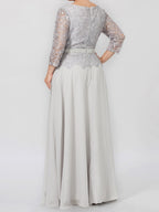 A-Linien-/Prinzessinnenkleid mit Rundhalsausschnitt, 3/4-Ärmeln und bodenlanger Ausführung für die Mutter der Braut, verziert mit Applikationen und Pailletten 