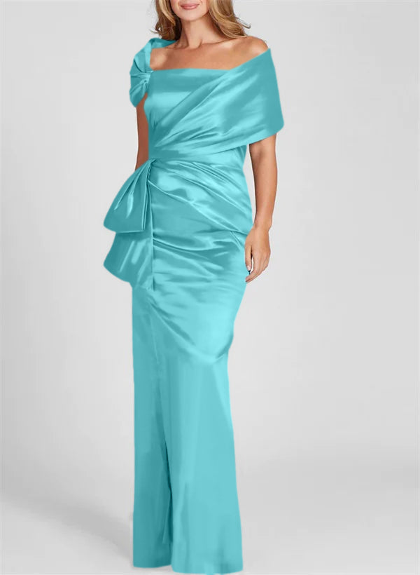 Vestidos para madre de la novia con corte tubo/columna, hombros descubiertos y largo hasta el suelo 