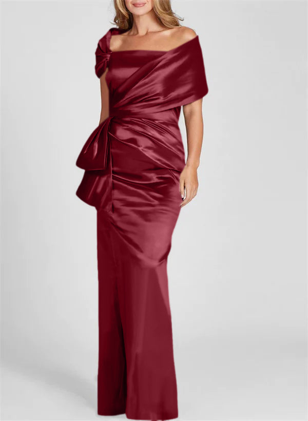 Vestidos para madre de la novia con corte tubo/columna, hombros descubiertos y largo hasta el suelo 