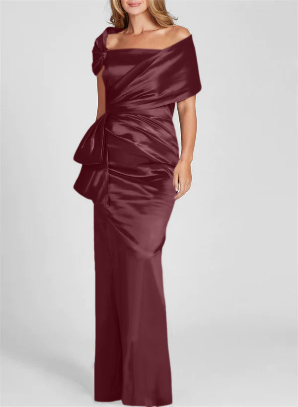 Vestidos para madre de la novia con corte tubo/columna, hombros descubiertos y largo hasta el suelo 