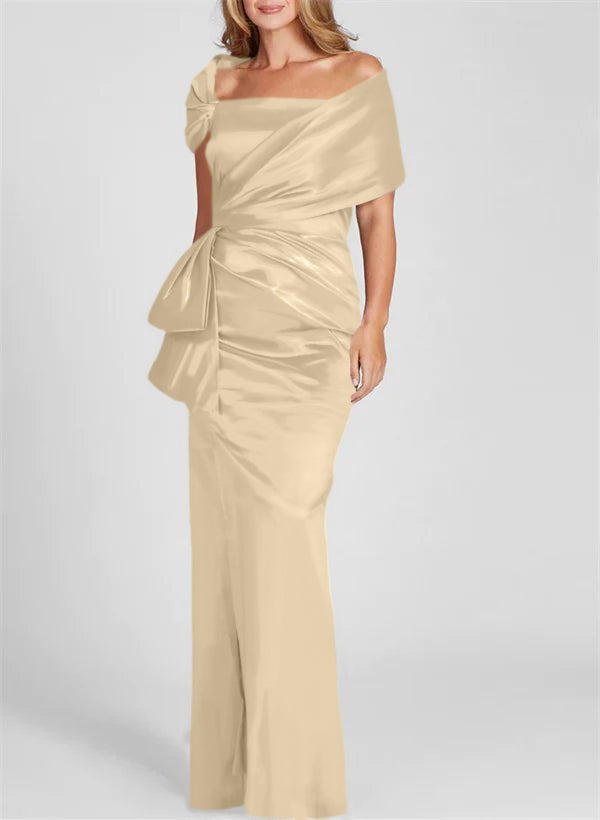 Vestidos para madre de la novia con corte tubo/columna, hombros descubiertos y largo hasta el suelo 