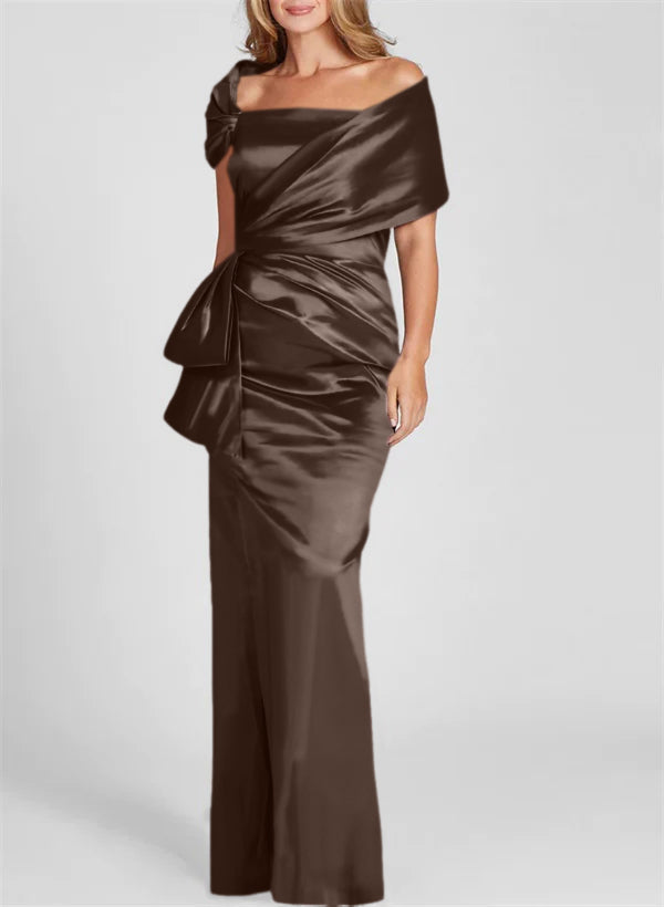 Vestidos para madre de la novia con corte tubo/columna, hombros descubiertos y largo hasta el suelo 