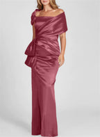 Vestidos para madre de la novia con corte tubo/columna, hombros descubiertos y largo hasta el suelo 