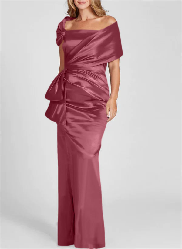 Vestidos para madre de la novia con corte tubo/columna, hombros descubiertos y largo hasta el suelo 