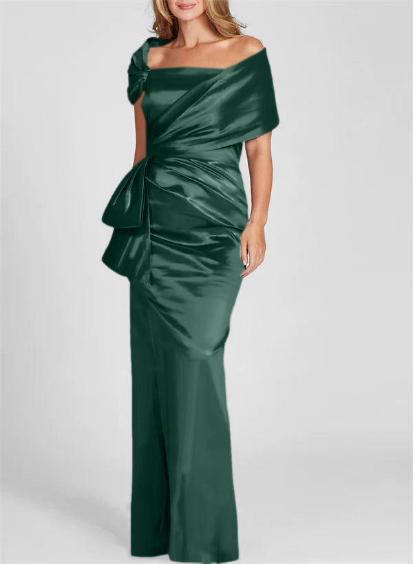 Vestidos para madre de la novia con corte tubo/columna, hombros descubiertos y largo hasta el suelo 