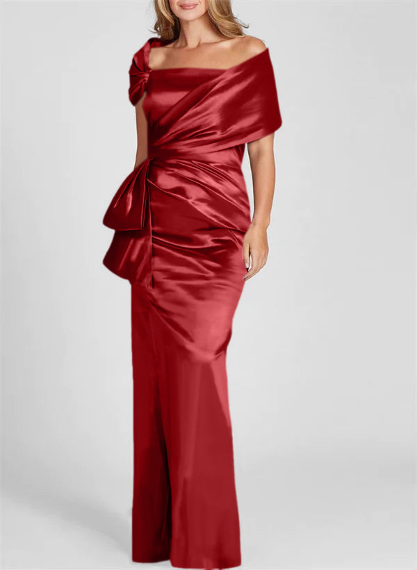 Vestidos para madre de la novia con corte tubo/columna, hombros descubiertos y largo hasta el suelo 