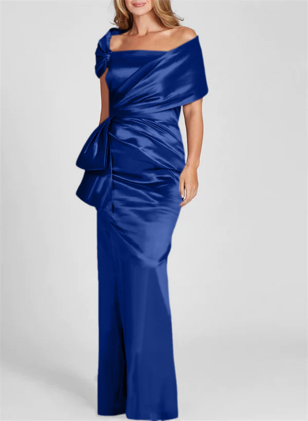 Vestidos para madre de la novia con corte tubo/columna, hombros descubiertos y largo hasta el suelo 