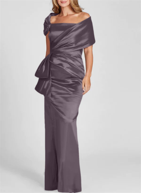 Vestidos para madre de la novia con corte tubo/columna, hombros descubiertos y largo hasta el suelo 
