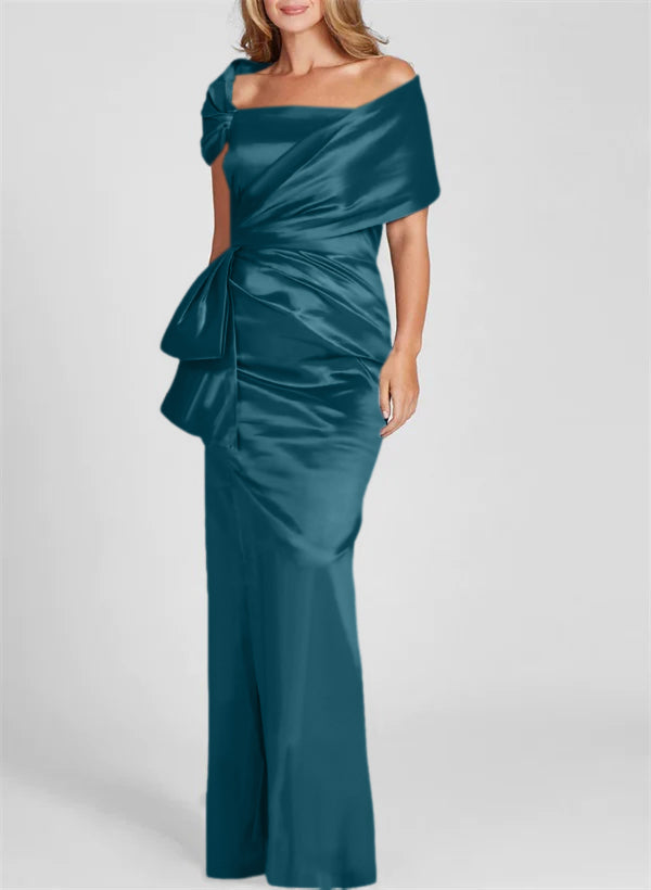 Vestidos para madre de la novia con corte tubo/columna, hombros descubiertos y largo hasta el suelo 