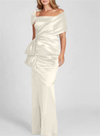 Vestidos para madre de la novia con corte tubo/columna, hombros descubiertos y largo hasta el suelo 