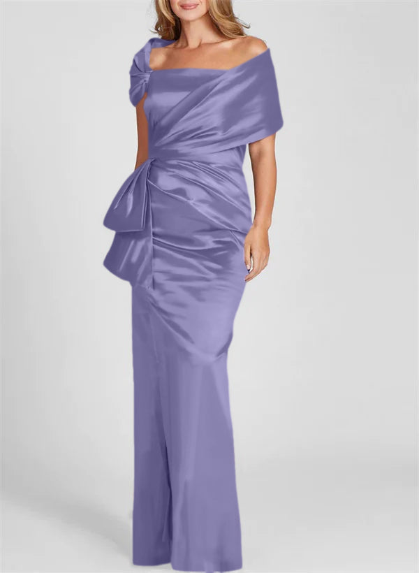 Vestidos para madre de la novia con corte tubo/columna, hombros descubiertos y largo hasta el suelo 