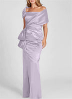 Vestidos para madre de la novia con corte tubo/columna, hombros descubiertos y largo hasta el suelo 