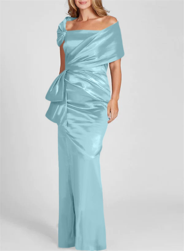 Vestidos para madre de la novia con corte tubo/columna, hombros descubiertos y largo hasta el suelo 
